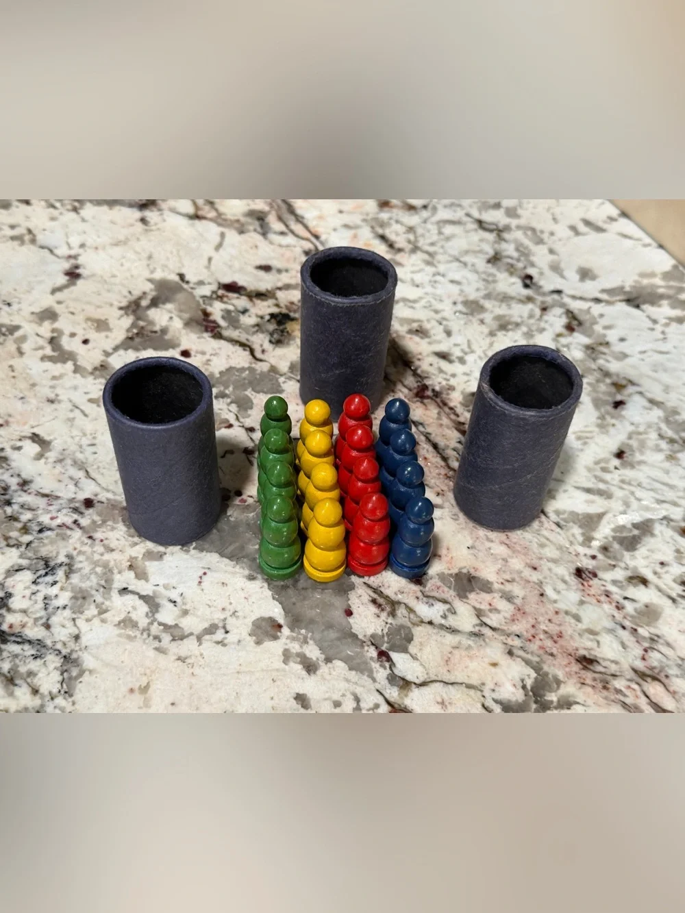 Parcheesi Board Game Replacement Set of 16 Blue yellow red green Pieces & 3 Cups